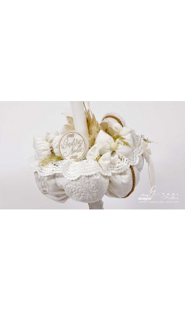 Lumanare botez cu lebede brodate si dantela alba Gold Swan 7